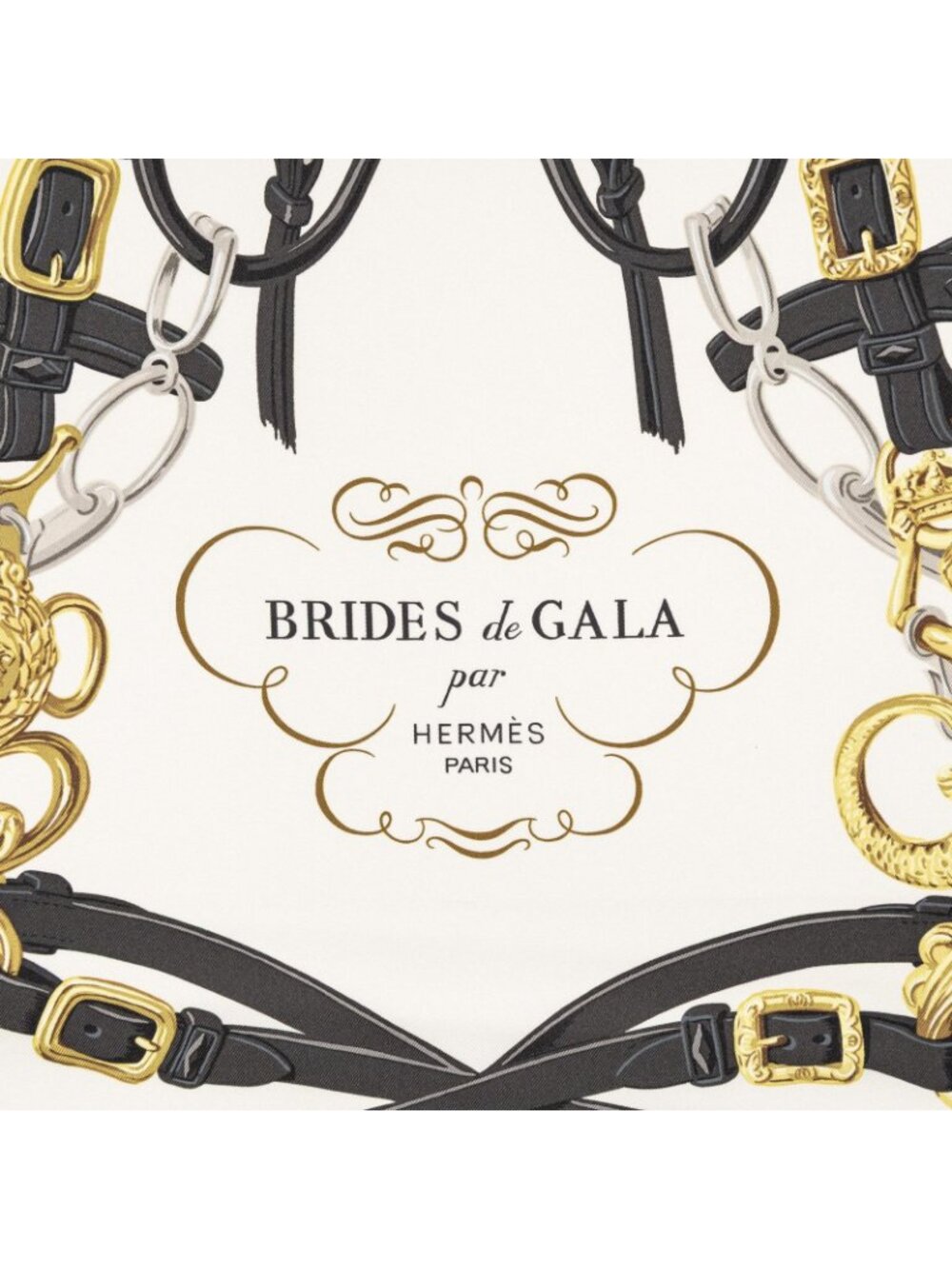 Hermes Scarf Black Ivory Twill Silk - Picture 3 of 5